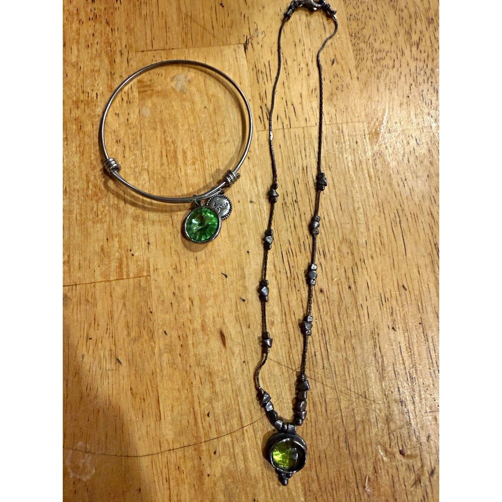 Silpada Necklace w/ Round Green Glass Pendant and August bracelet